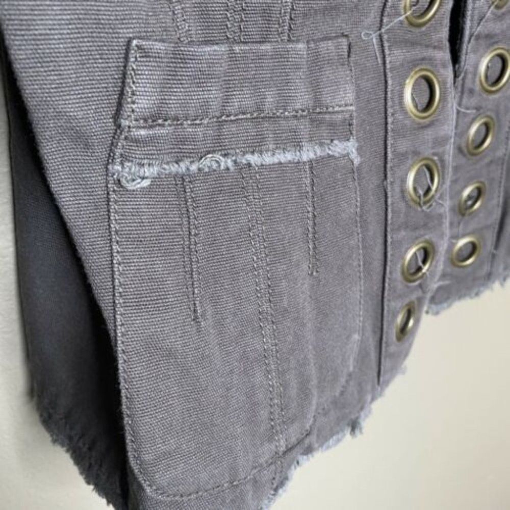 Unique Spectrum Military Style Jacket Women’s Small Gray Cotton Grommet - Picture 4 of 7
